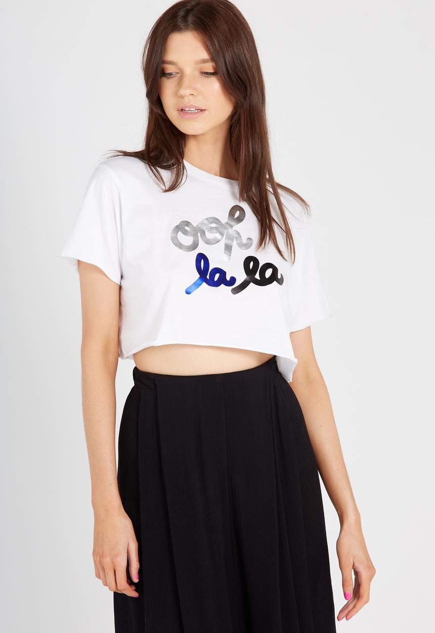 Supré  - Printed super crop tee ooh lala - white