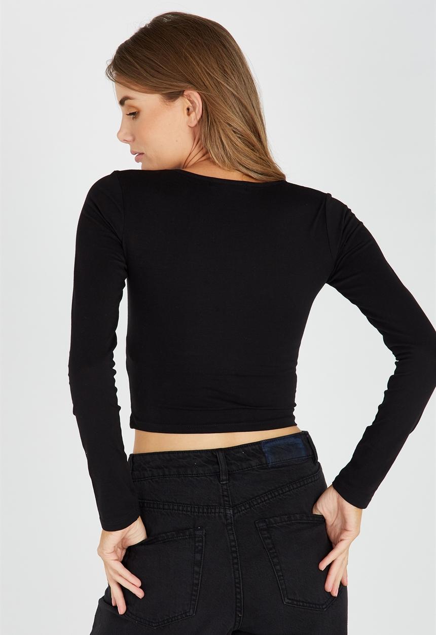 Supré  - Square neck crop top - black 