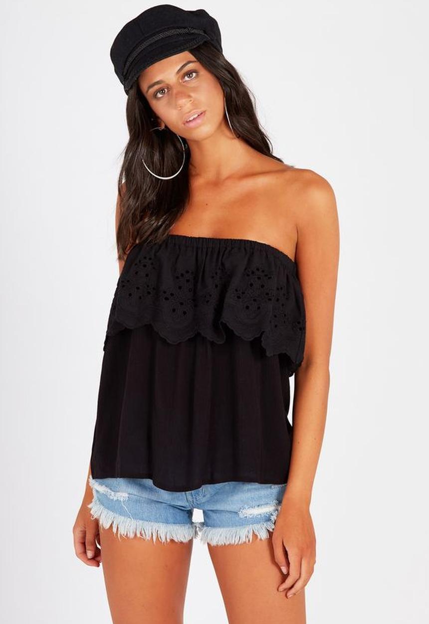 Supré  - Broderie strapless top - black