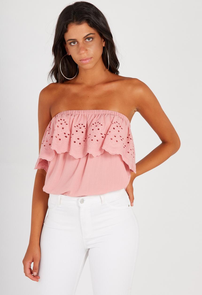 Supré  - Broderie strapless top - pink