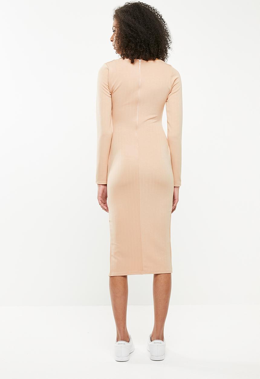 Missguided - Bandage square neck midi dress - beige
