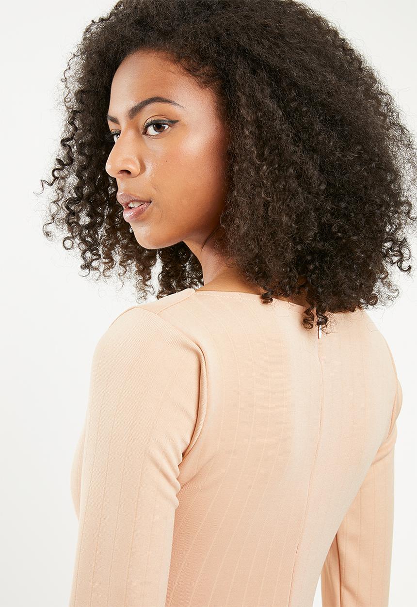 Missguided - Bandage square neck midi dress - beige