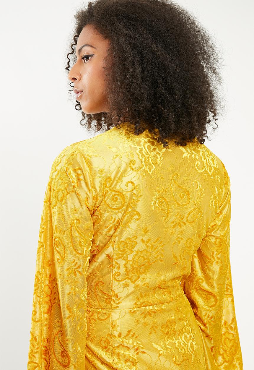 Missguided - Flared long sleeve twist front - yellow