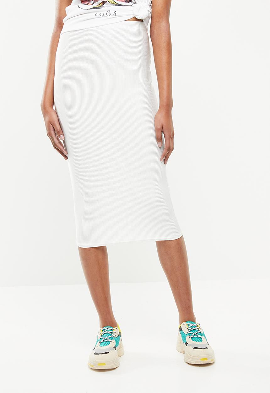 Missguided - Shiny rib co ord pencil skirt - white