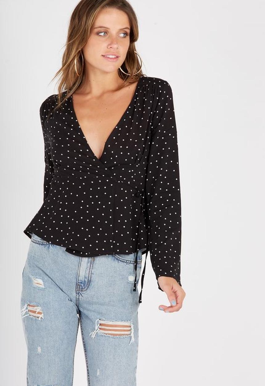 Supré  - Penelope long sleeve wrap top- black 