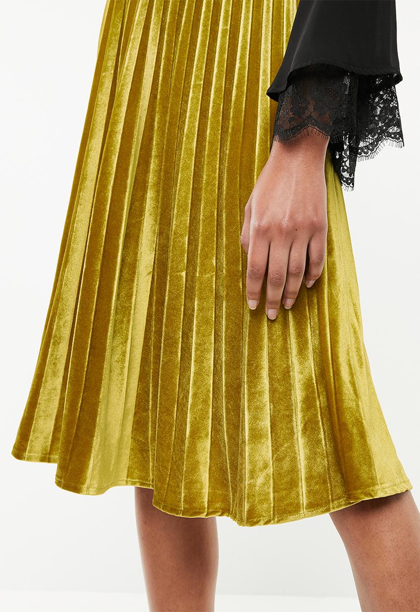 Missguided - Pleated knee length skirt - gold