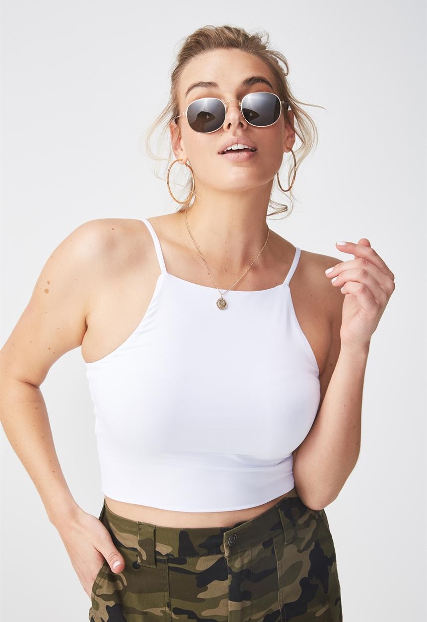 Supré  - Luxe high neck crop - white 