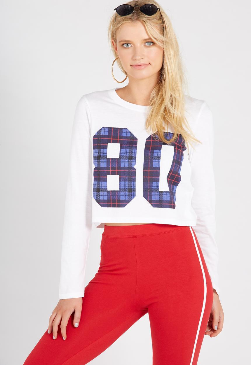 Supré  - Printed long sleeve loose crop - white