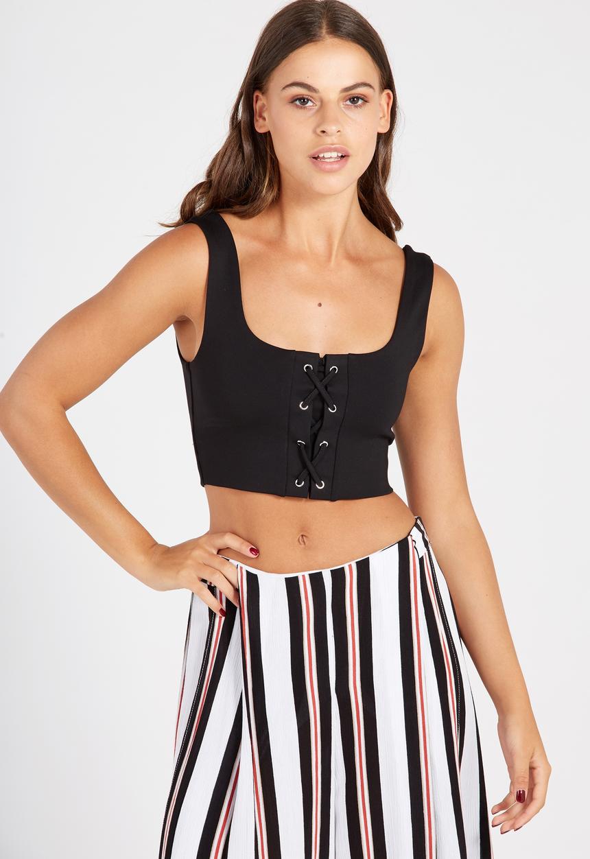 Supré  - Lace up crop top - black