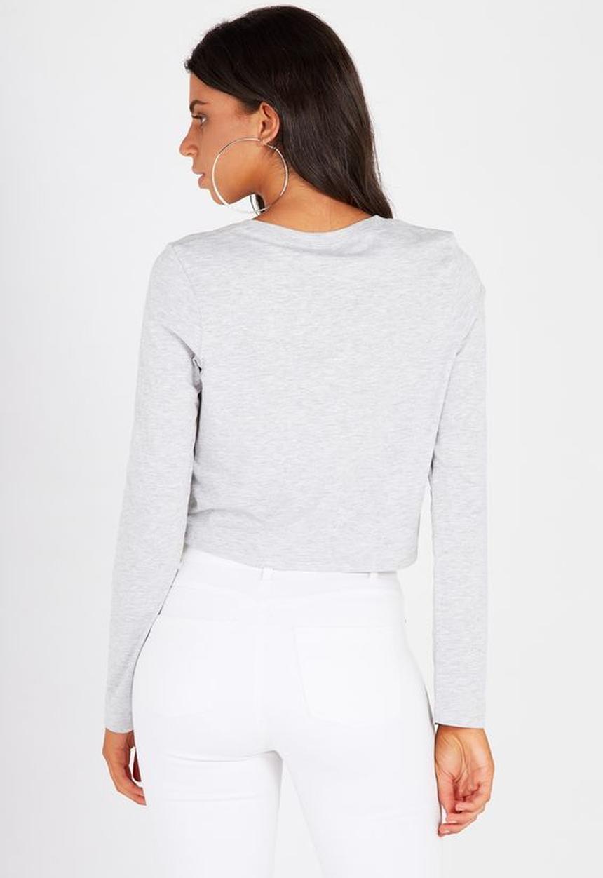 Supré  - Printed long sleeve loose crop - grey 
