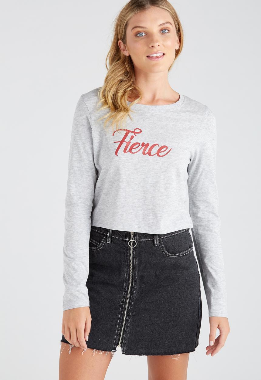 Supré  - Printed long sleeve loose crop - grey 