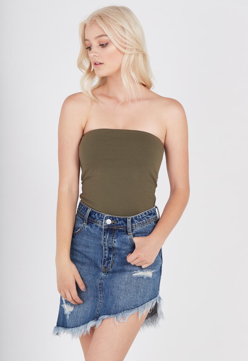 Supré  - Long boobtube built-in bra - olive 