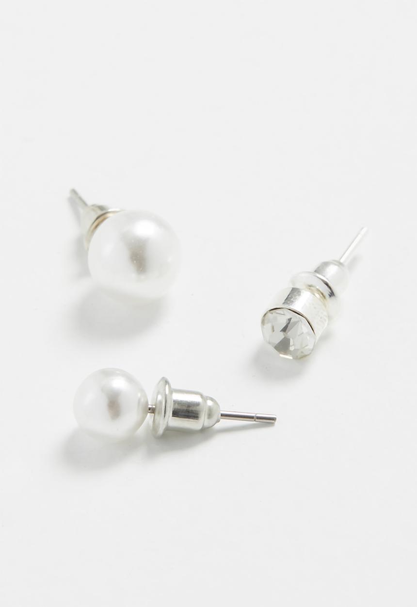 Jewels and Lace - Pearl rhinestone earring 3 pack - silver & white 