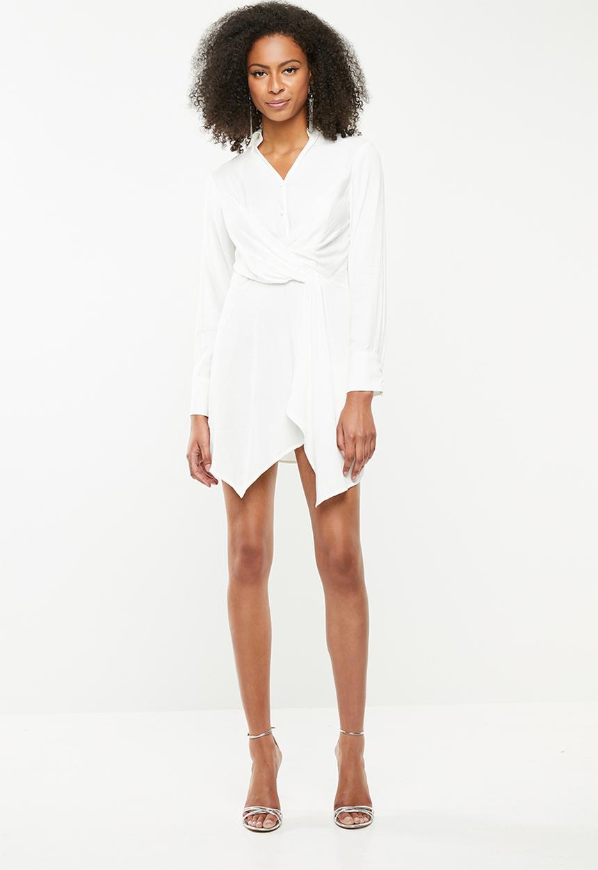 Missguided - Asymmetric knot shirt dress - white
