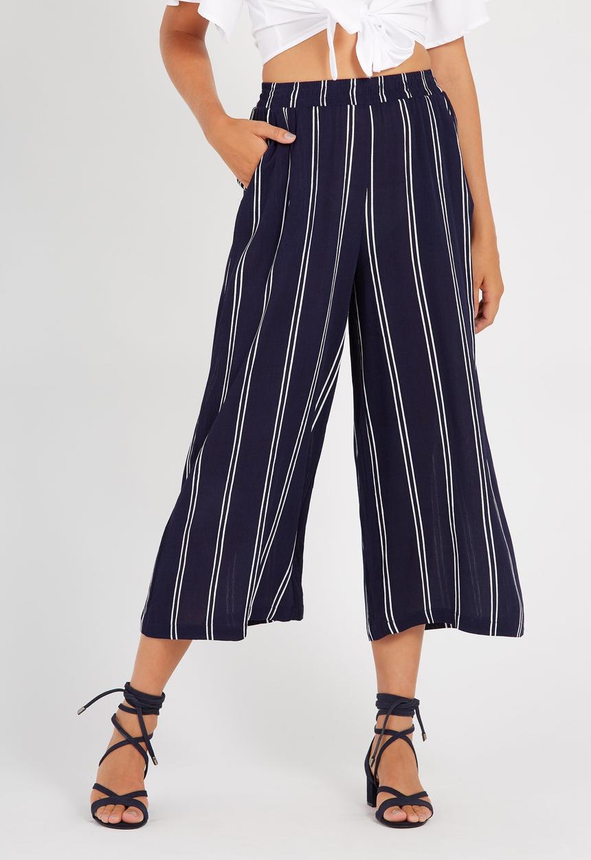 Supré  - Wide leg crinkle pinstripe pant - navy 