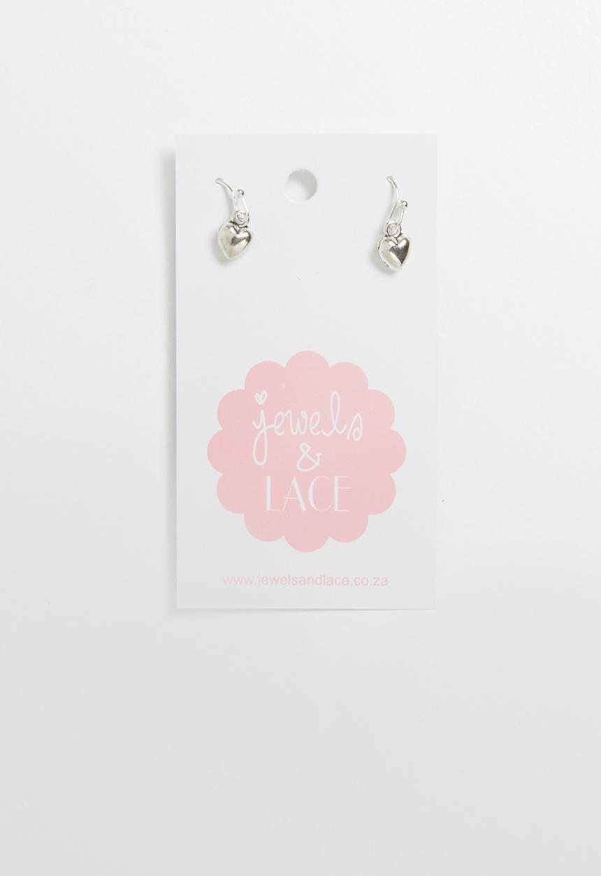 Jewels and Lace - Heart hang earrings - silver