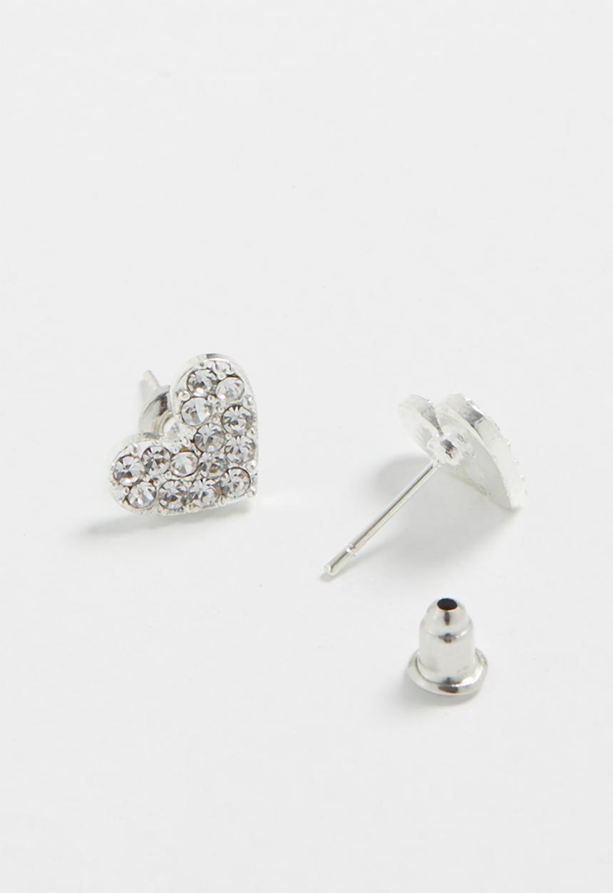 Jewels and Lace - Heart rhinestone earrings - silver