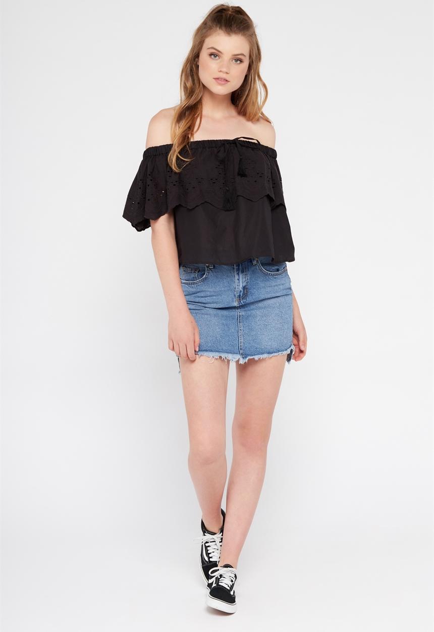 Factorie - Sophia off shoulder with tassel - black 