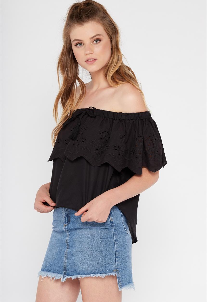 Factorie - Sophia off shoulder with tassel - black 