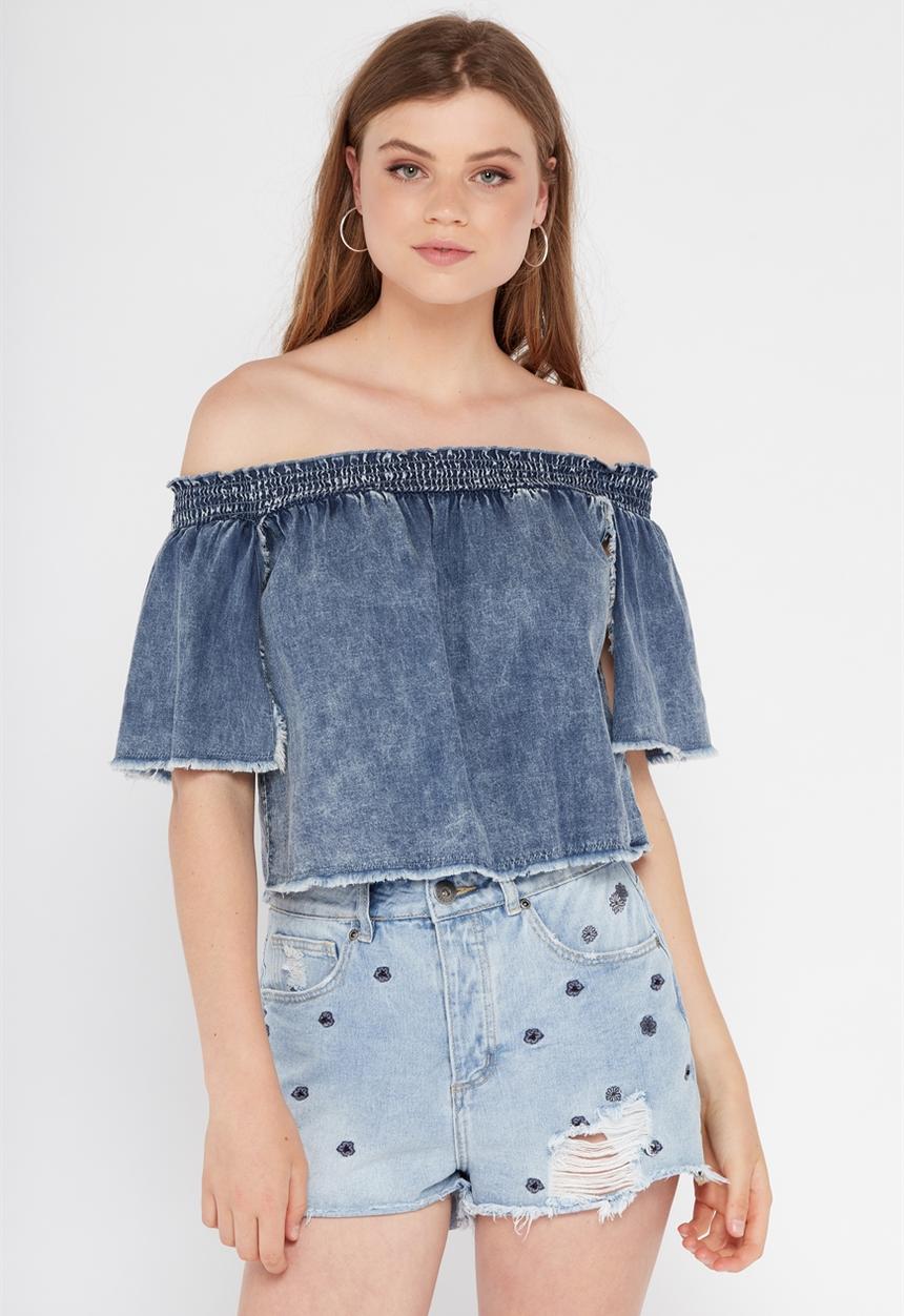 Factorie - Shirred sophie top - blue