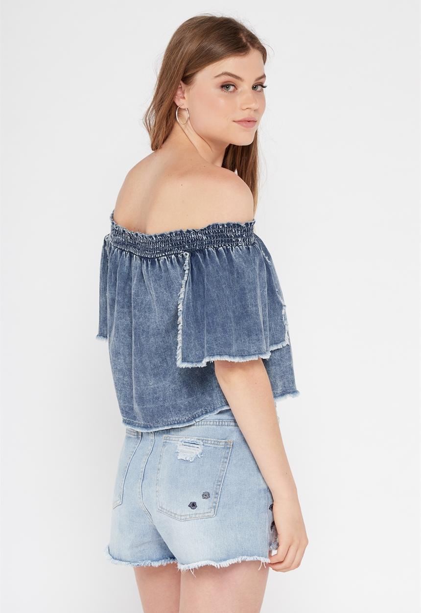 Factorie - Shirred sophie top - blue