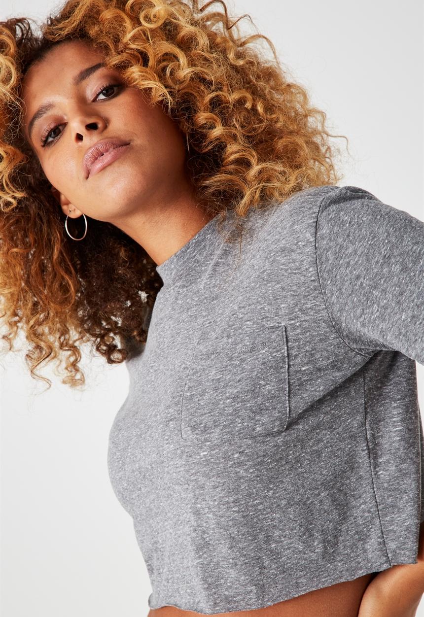 Factorie - So soft crop hi neck tee - grey