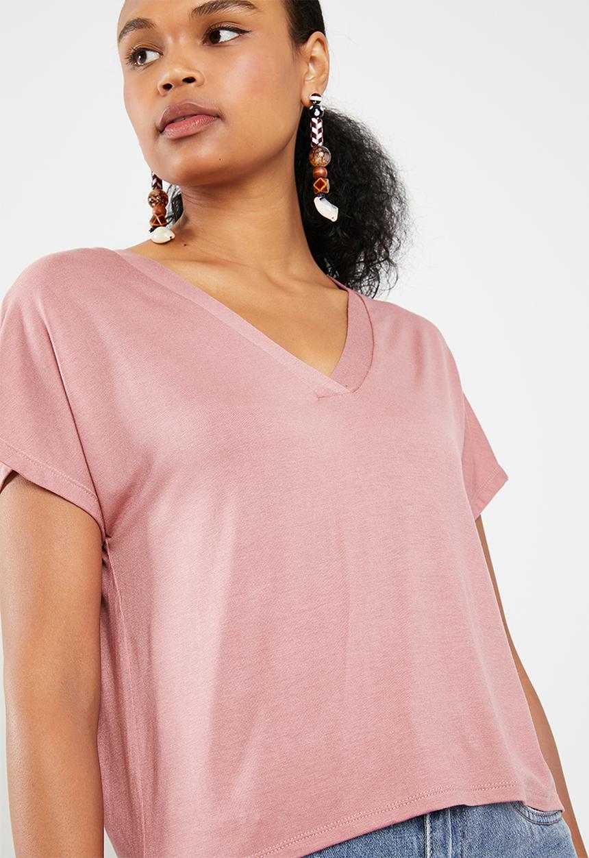 Superbalist - Slub tee with V-neck - pink
