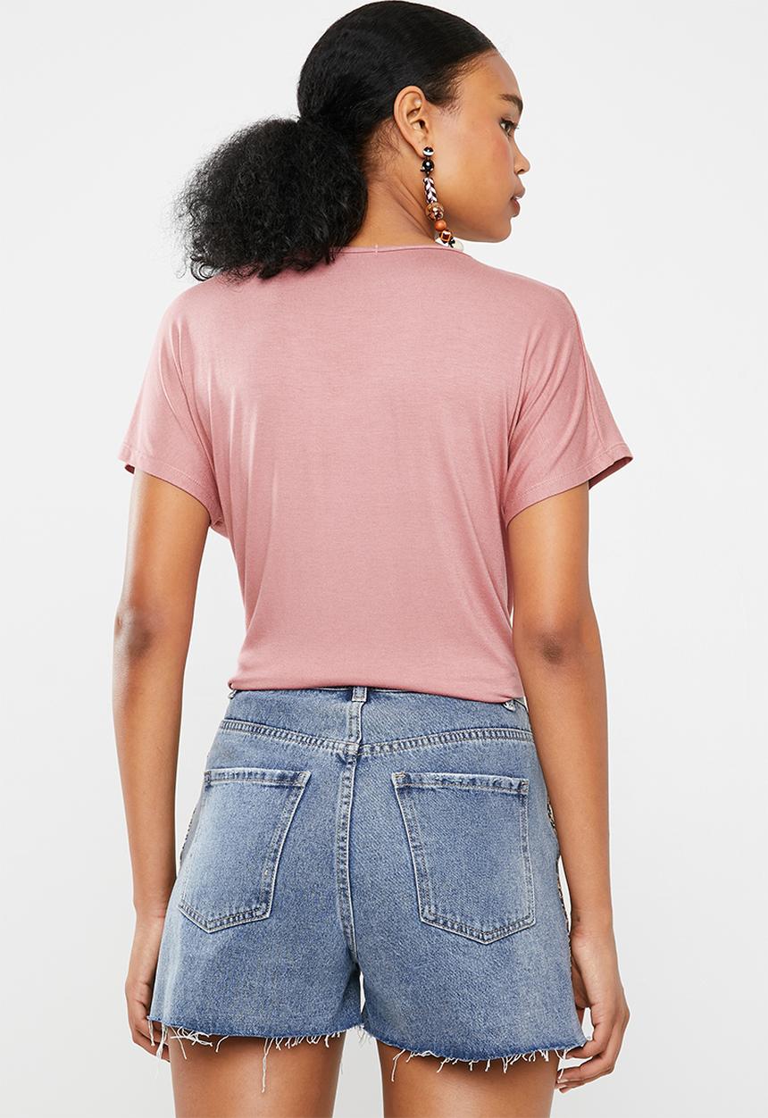Superbalist - Slub tee with V-neck - pink