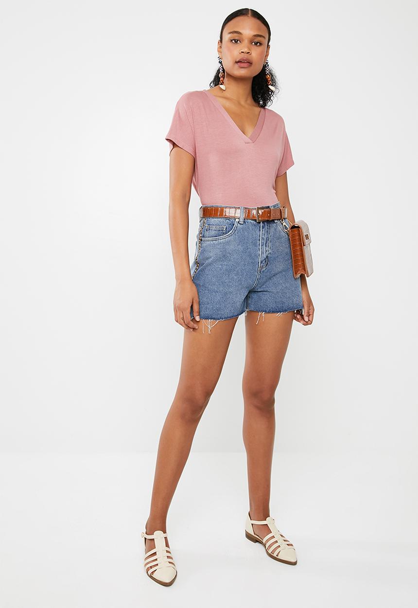 Superbalist - Slub tee with V-neck - pink