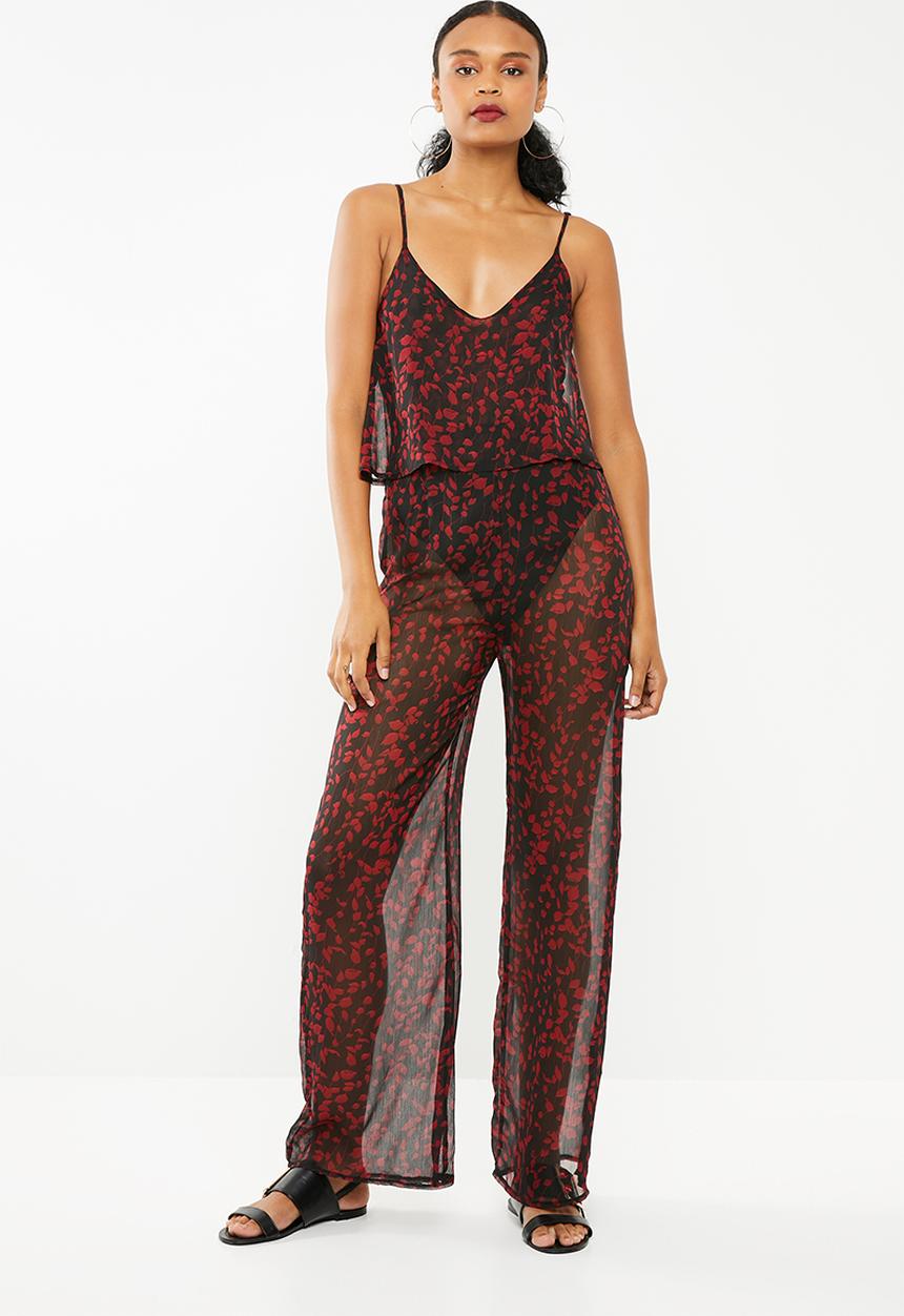 Missguided - Floral printed chiffon printed jumpsuit - black