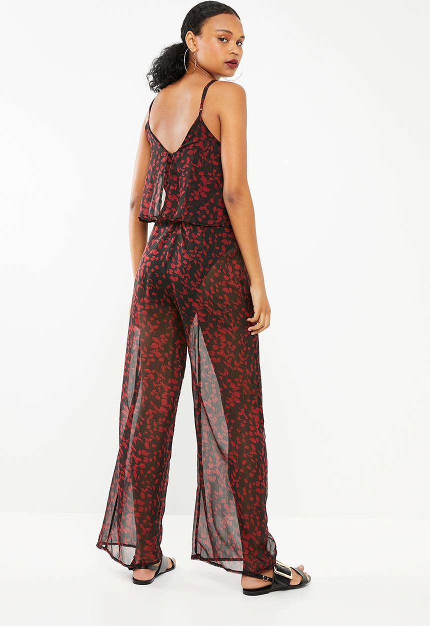 Missguided - Floral printed chiffon printed jumpsuit - black