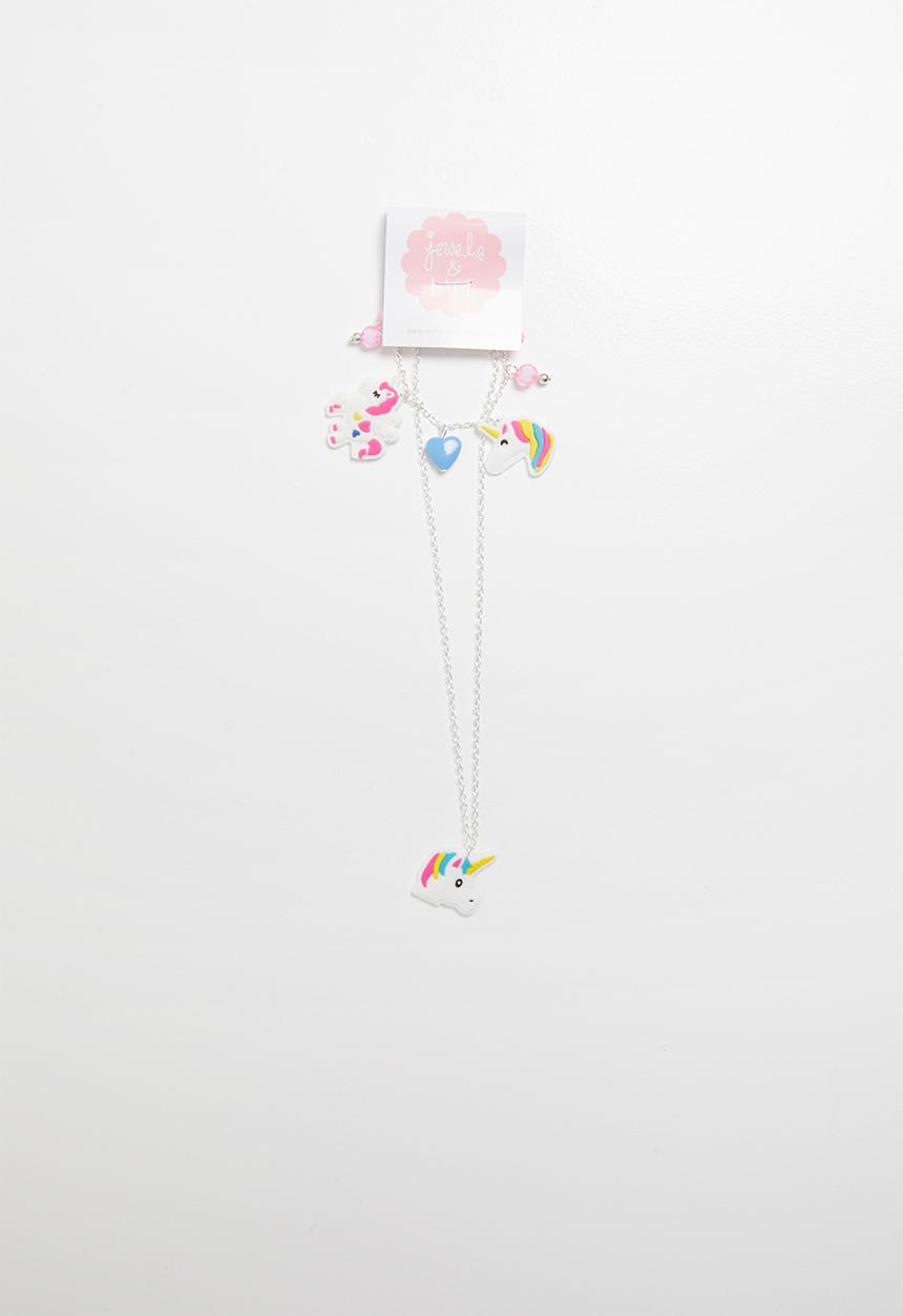 Jewels and Lace - Unicorn necklace and bracelet set - silver