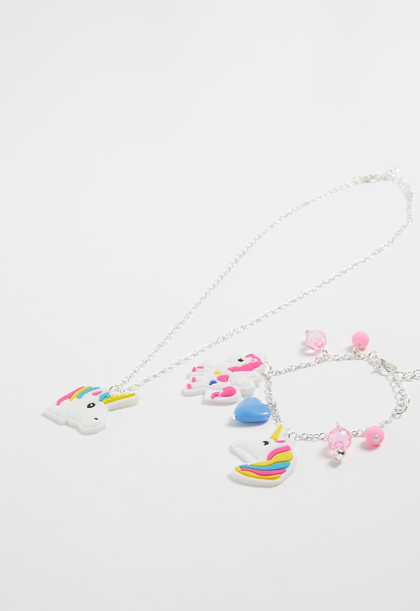 Jewels and Lace - Unicorn necklace and bracelet set - silver
