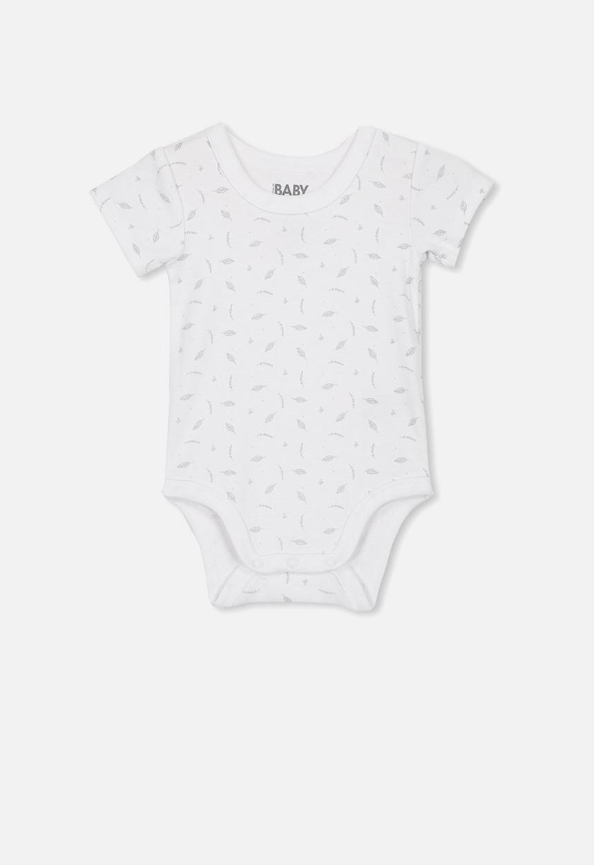 Cotton On - Nb short sleeve bubbysuit - white & grey