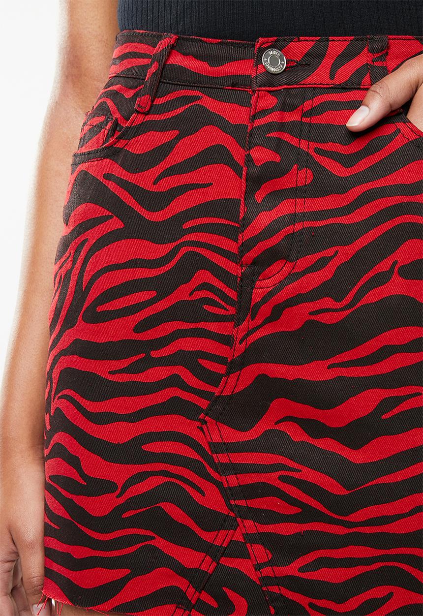 Missguided - Zebra print skirt- red