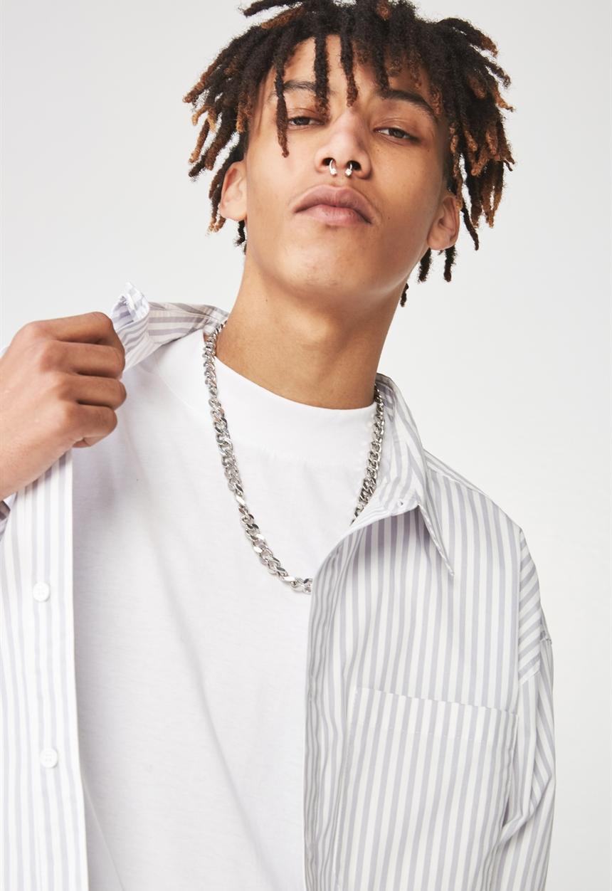 Factorie - Long sleeve over shirt - white & grey