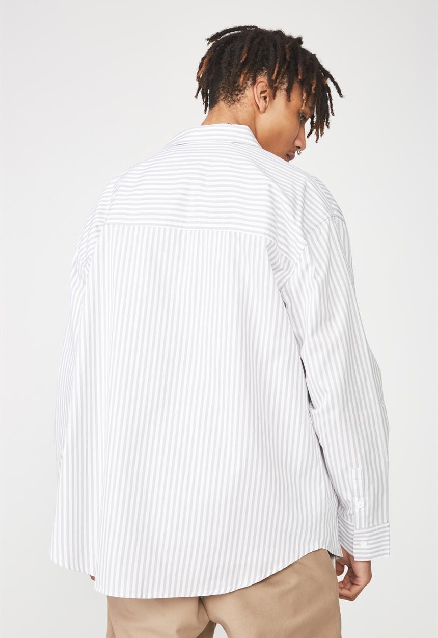 Factorie - Long sleeve over shirt - white & grey