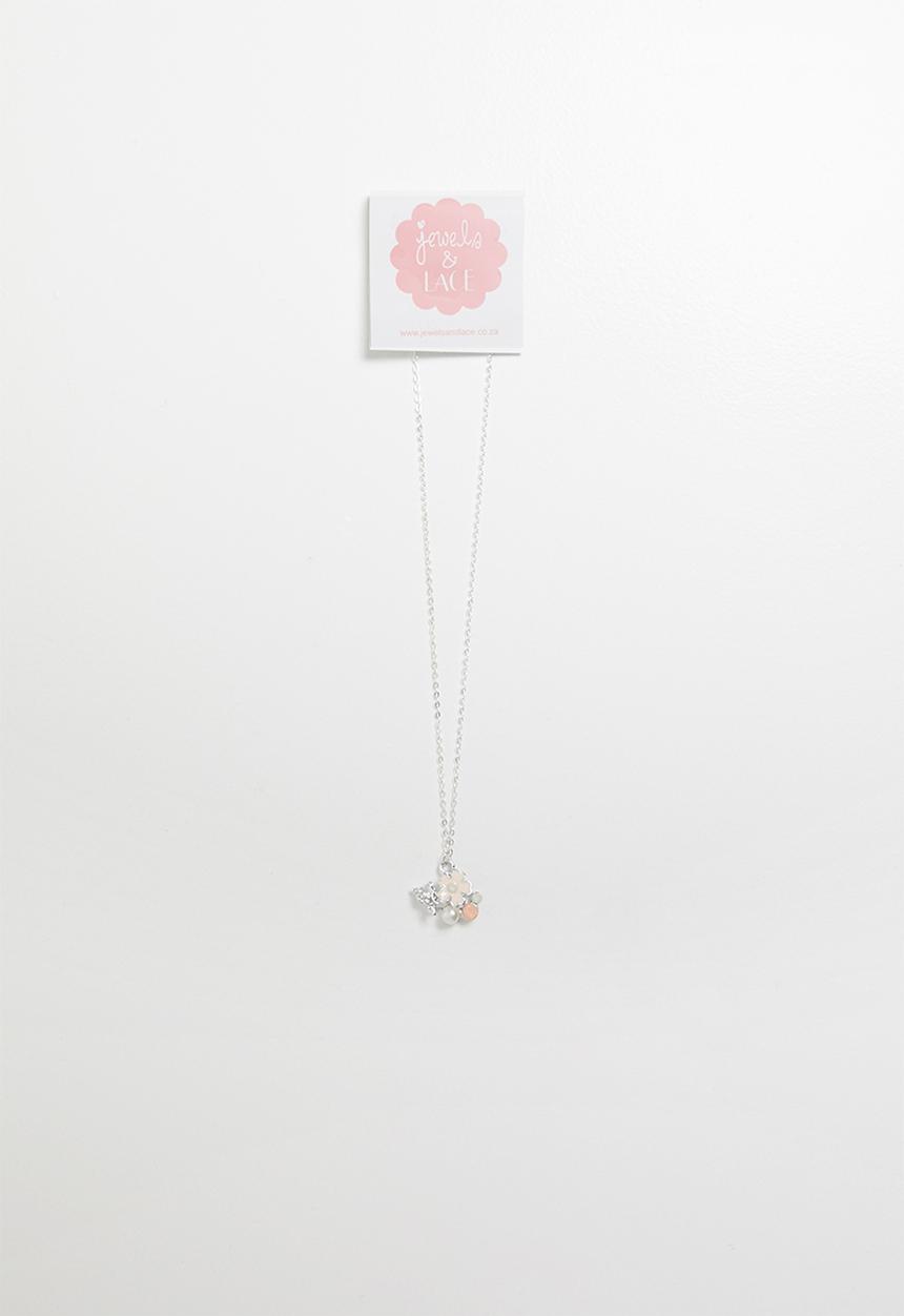Jewels and Lace - Flower bouquet necklace - silver