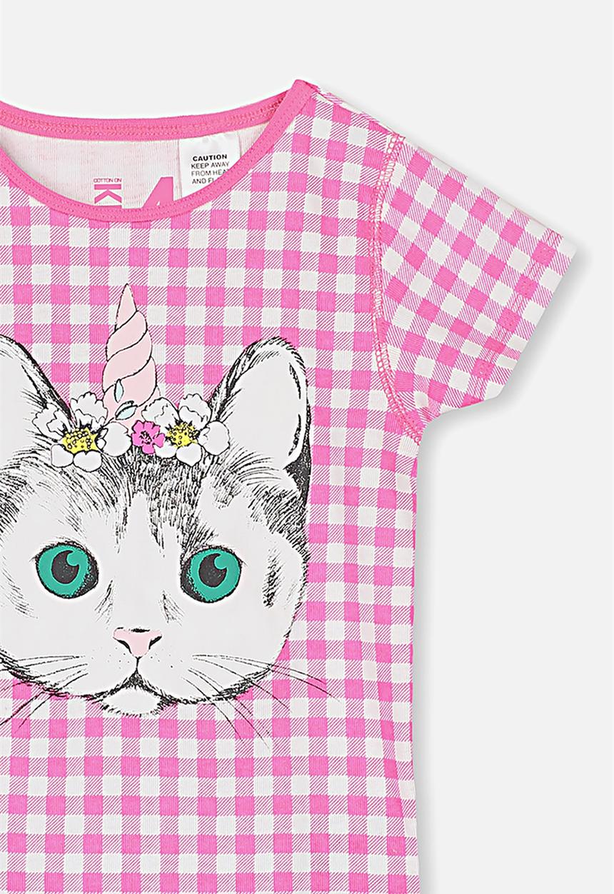 Cotton On - Chloe short sleeve girls pj set - pink & green 