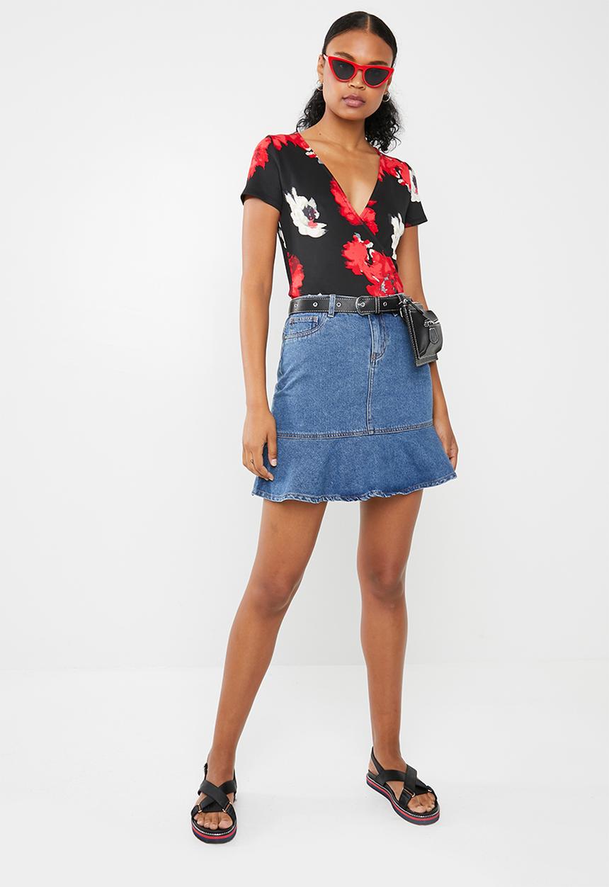 Noisy May - Sejla peplum denim skirt - blue