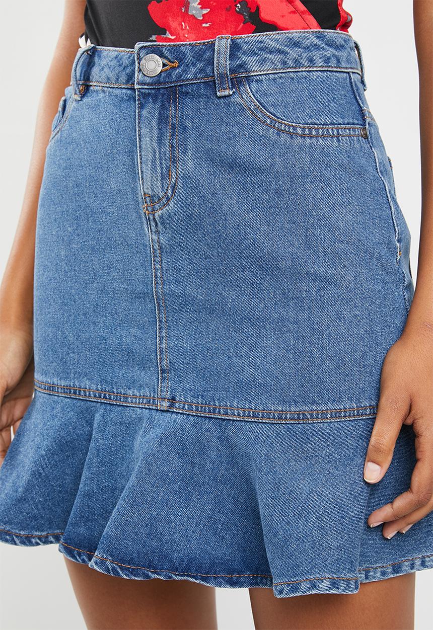 Noisy May - Sejla peplum denim skirt - blue