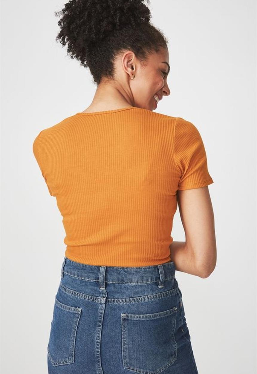 Cotton On - Skyla henley short sleeve top - brown 