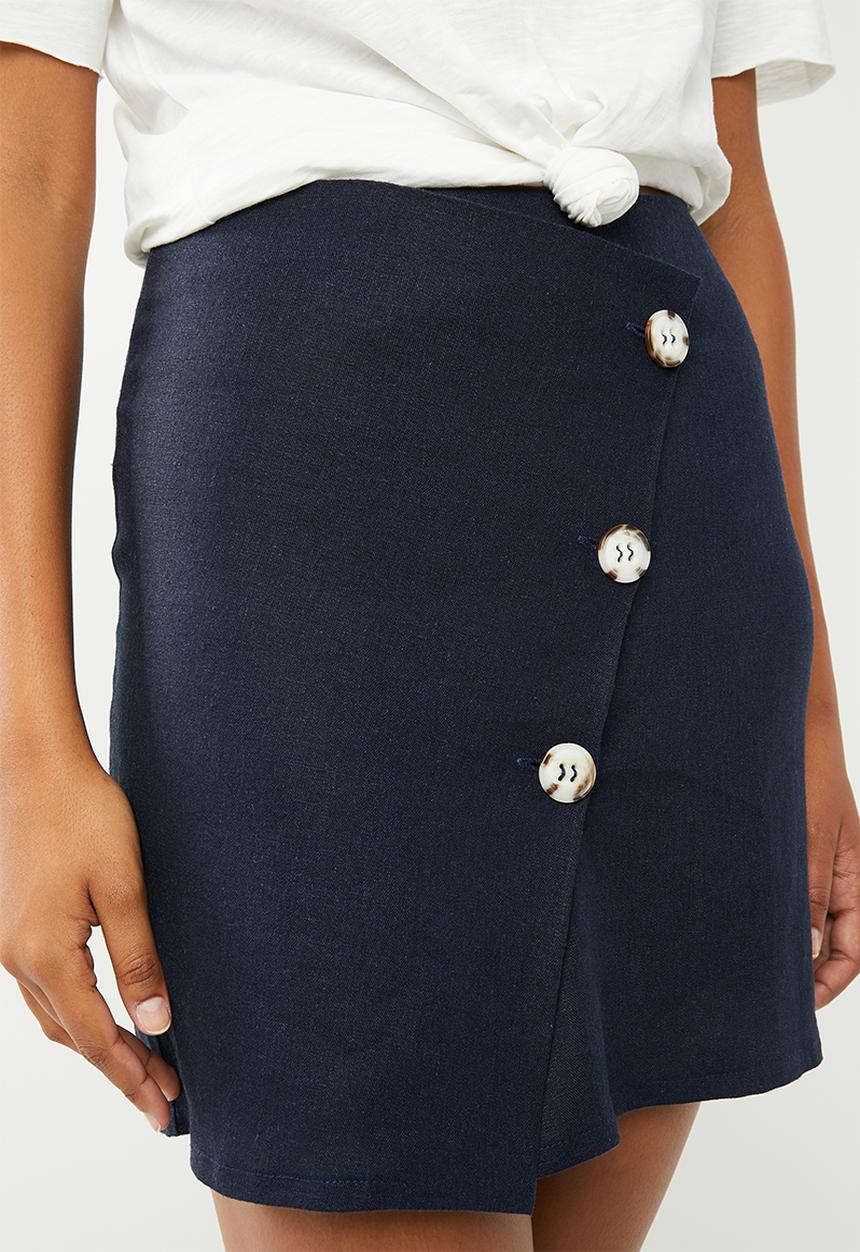 Superbalist - Wrap mini with button detail - navy