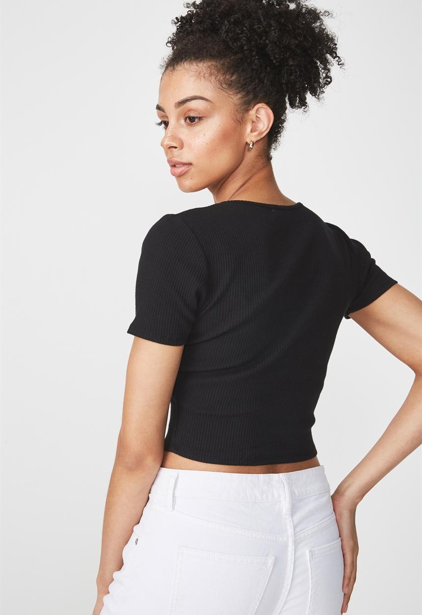 Cotton On - Skyla henley short sleeve top - black