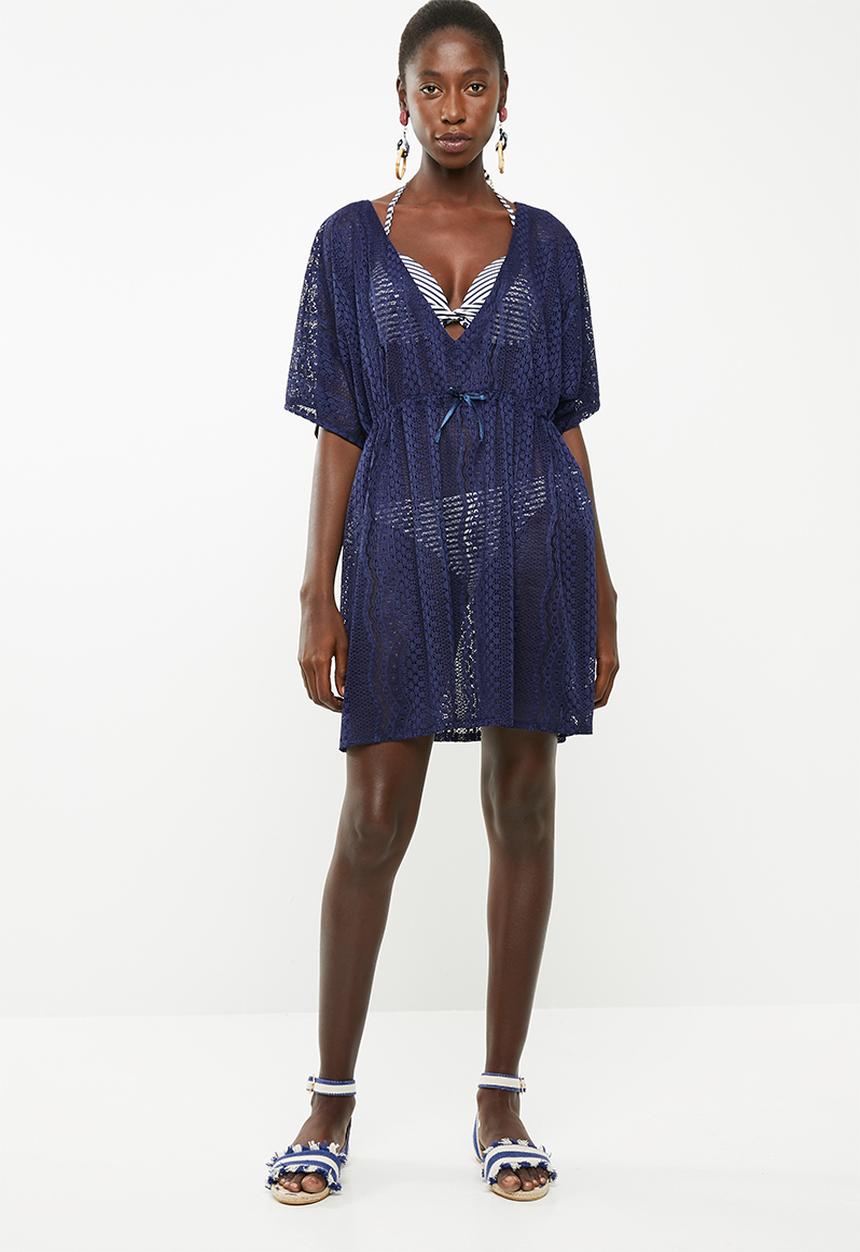 SISSY BOY - Crochet deep v cover up - navy