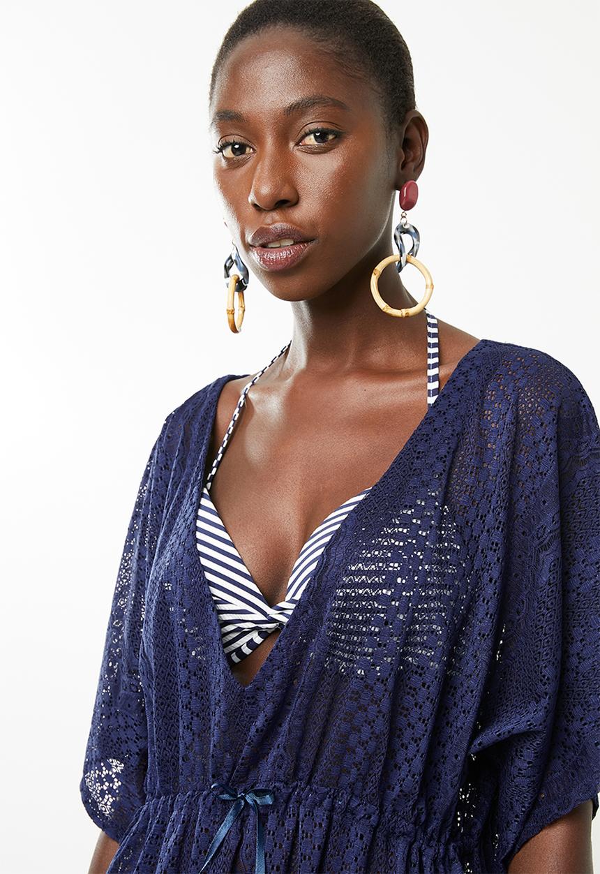 SISSY BOY - Crochet deep v cover up - navy