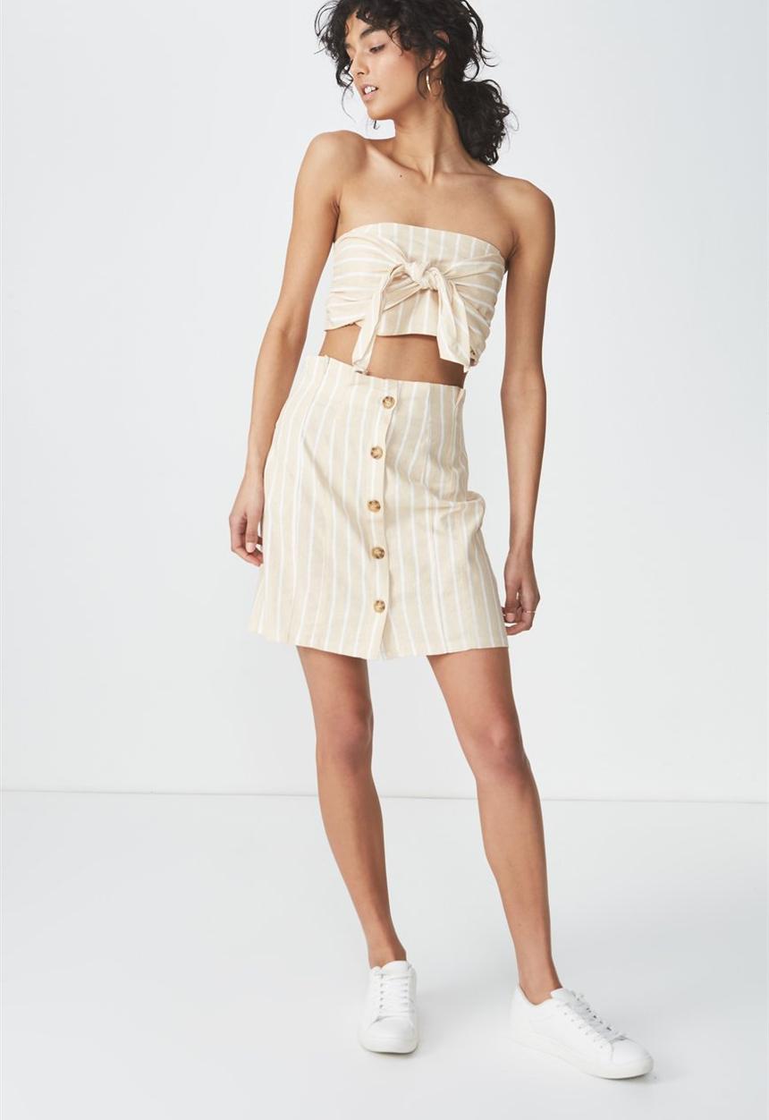 Cotton On - Tania tie front bandeau top - beige & white 