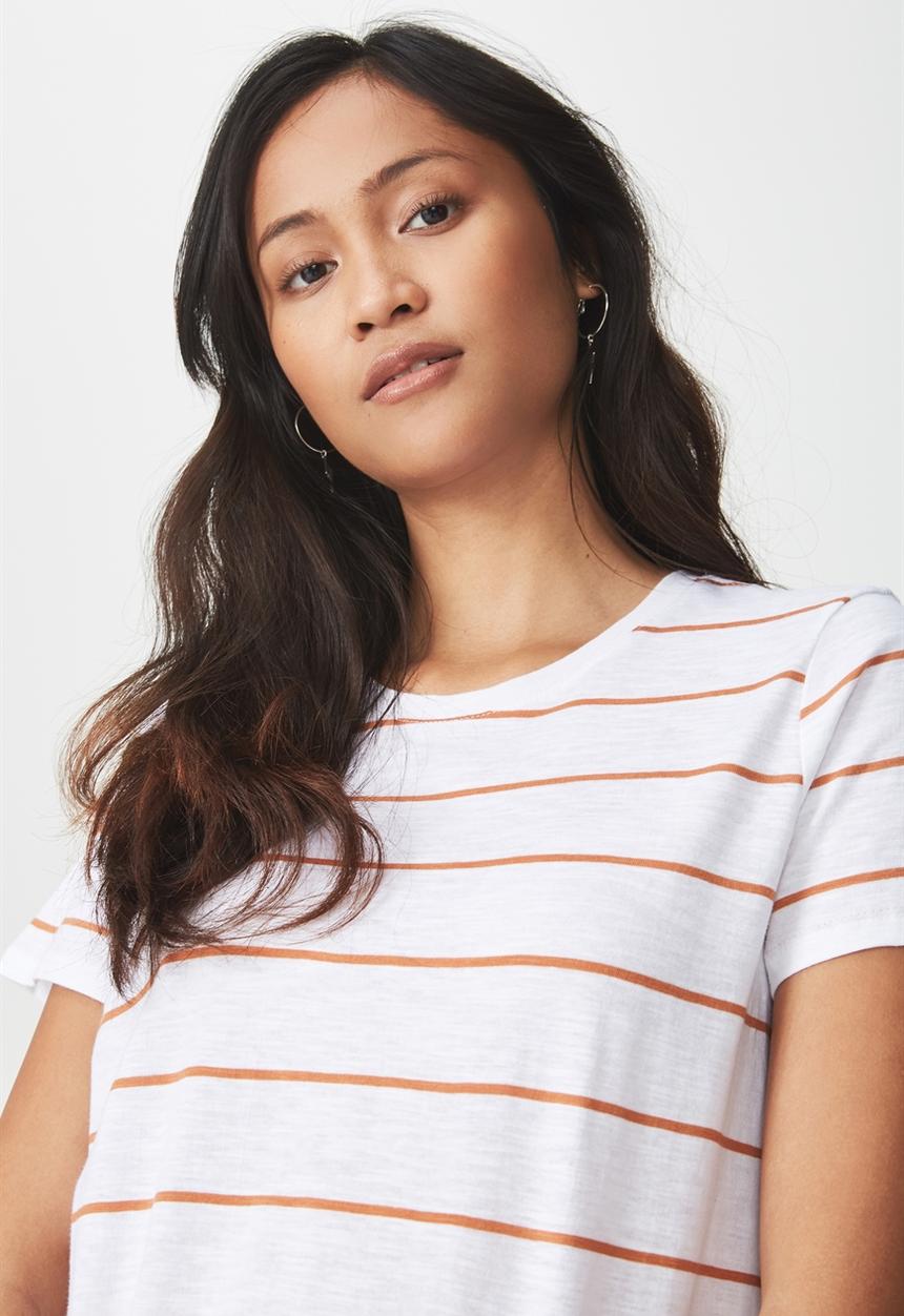 Cotton On - The crew t-shirt stripe - white and orange