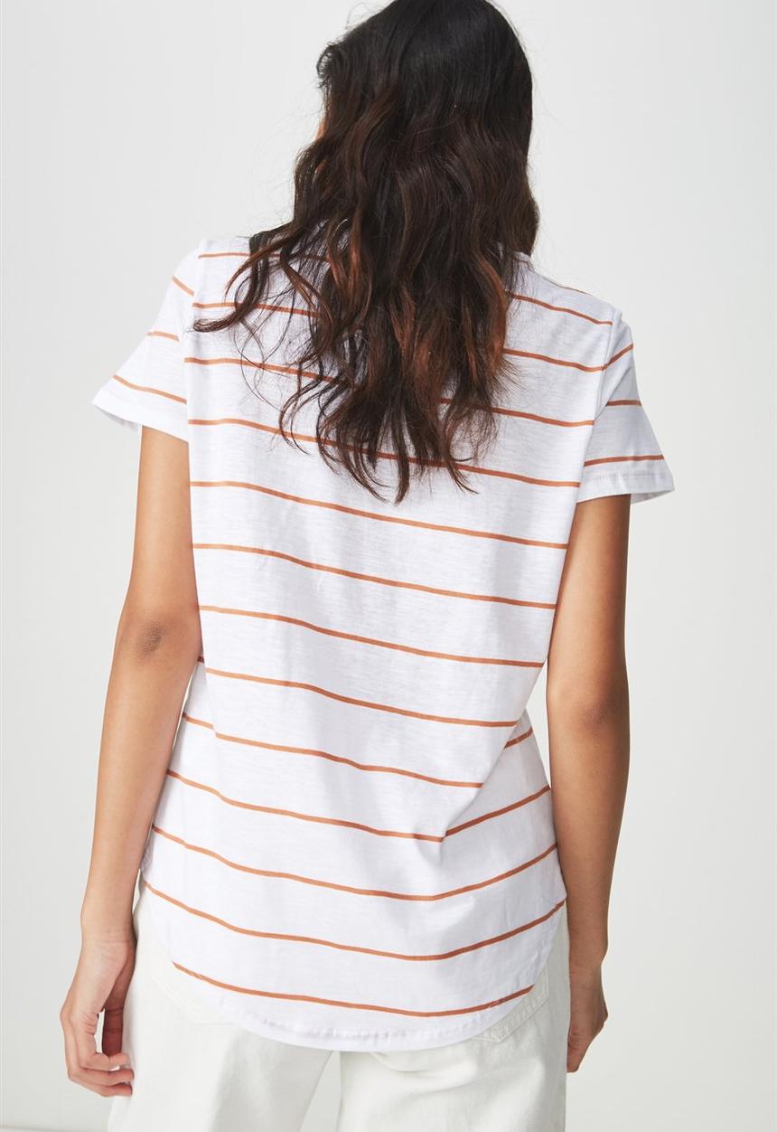 Cotton On - The crew t-shirt stripe - white and orange