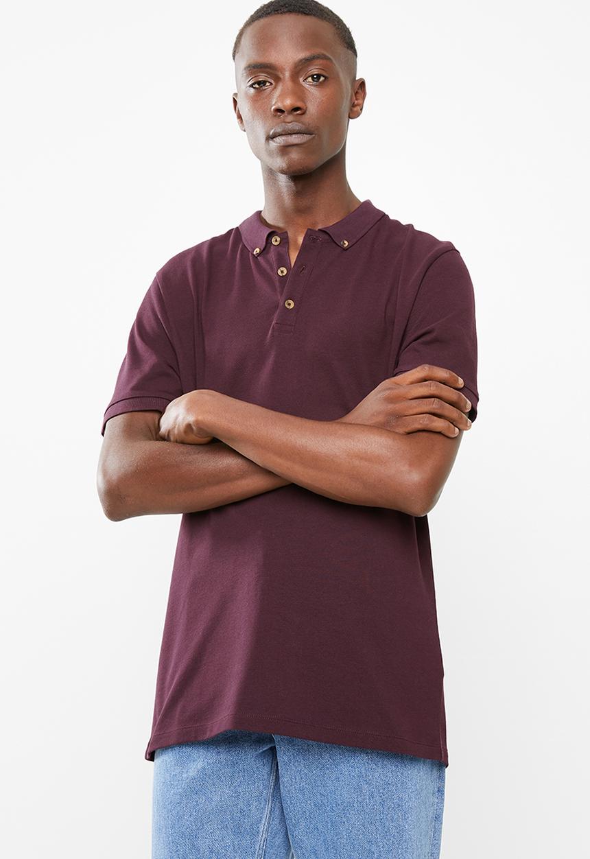 Superbalist - Pique short sleeve slim fit polo - burgundy